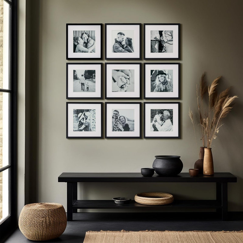 Shivangi 12x12 Square Matted Gallery Wall Frame Set-Set of 9, Black
