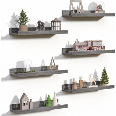 Tablettes flottantes pour décoration murale et rangement, gris, 6 pièces, 15,7 po