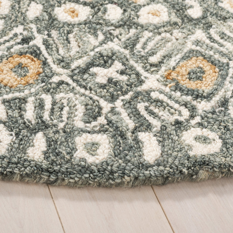 Tapis vert / ivoire en laine / coton touffeté à la main Montario, Rond 5 pi