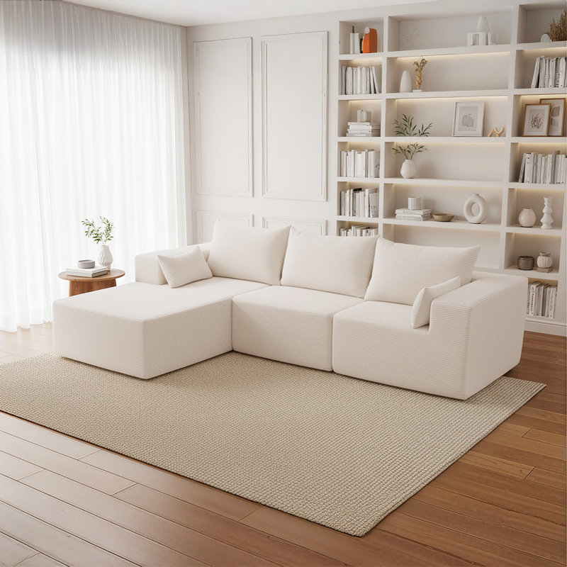 Canapé modulaire et combinable en L 105,5 po Corduroy , Mélange de polyester beige