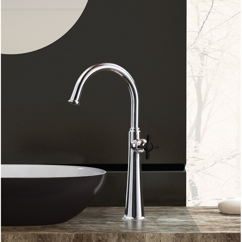 Momenti Vessel Bathroom Faucet with C-Spout, Brushed Nickel/Black