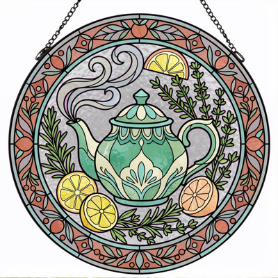 Teapot Design Stained Glass Window Panel，7.8H