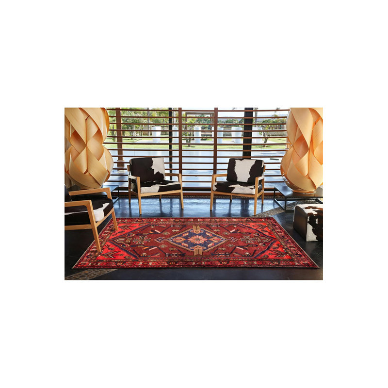 Tapis décoratif rouge à motif traditionnel rétro à motif rouge, Sous-tapis carré 3 pi 3 po inclus
