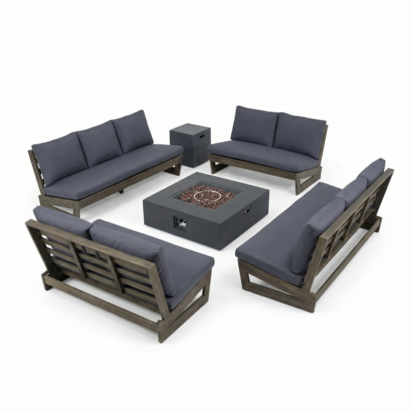 Ensemble de conversation extérieur en bois d'acacia moderne Louise, Gris, Gris foncé
