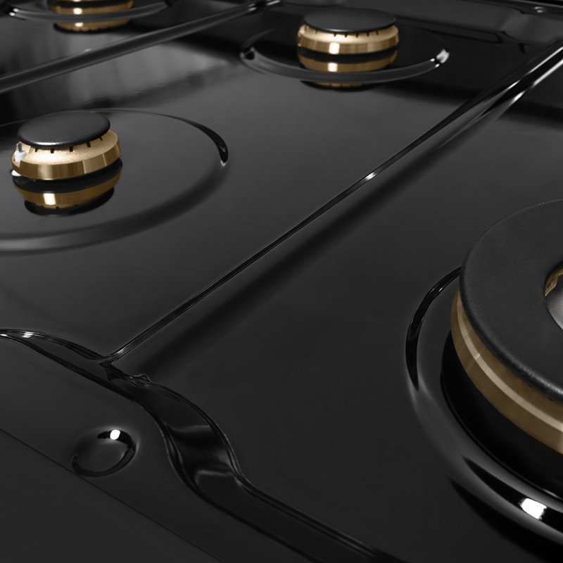 ZLINE Autograph 48 in. Paramount Dual Fuel Range in Black Stainless Steel and Bronze Helix Handles, Polished Gold