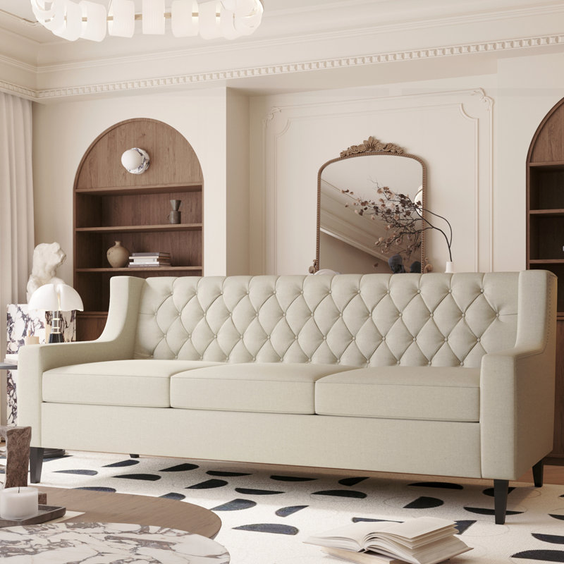 Dossier capitonné à boutons 3 places 78,75 po avec coussin confortable, Beige