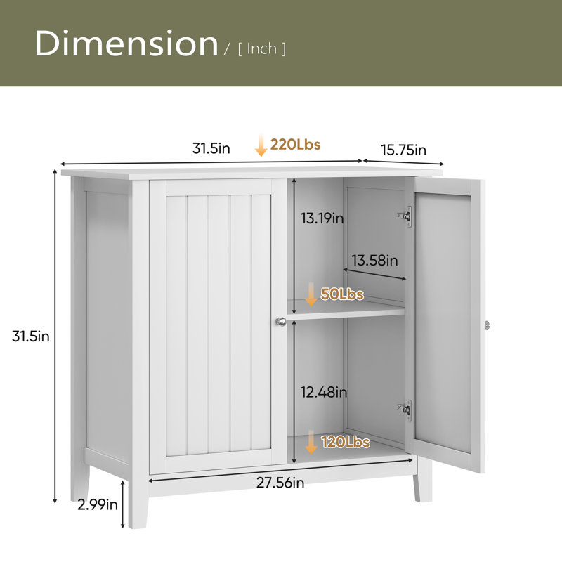 Armoire de rangement à double porte, armoire de rangement autoportante moderne Mid-Century, armoire de rangement de salle de bain avec boutons argentés pour le salon