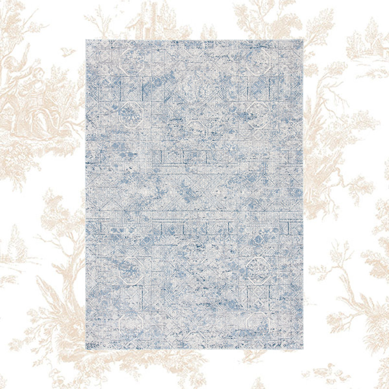 Tapis oriental ivoire / gris / bleu Attif Jacque, Rectangle 2 pi 7 po x 3 pi 1 po