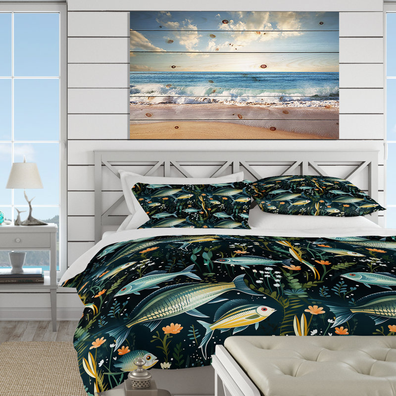 Literie Coastal Zebra Fish Zenith Coastal Pattern, Housse de couette pour très grand lit et 2 très