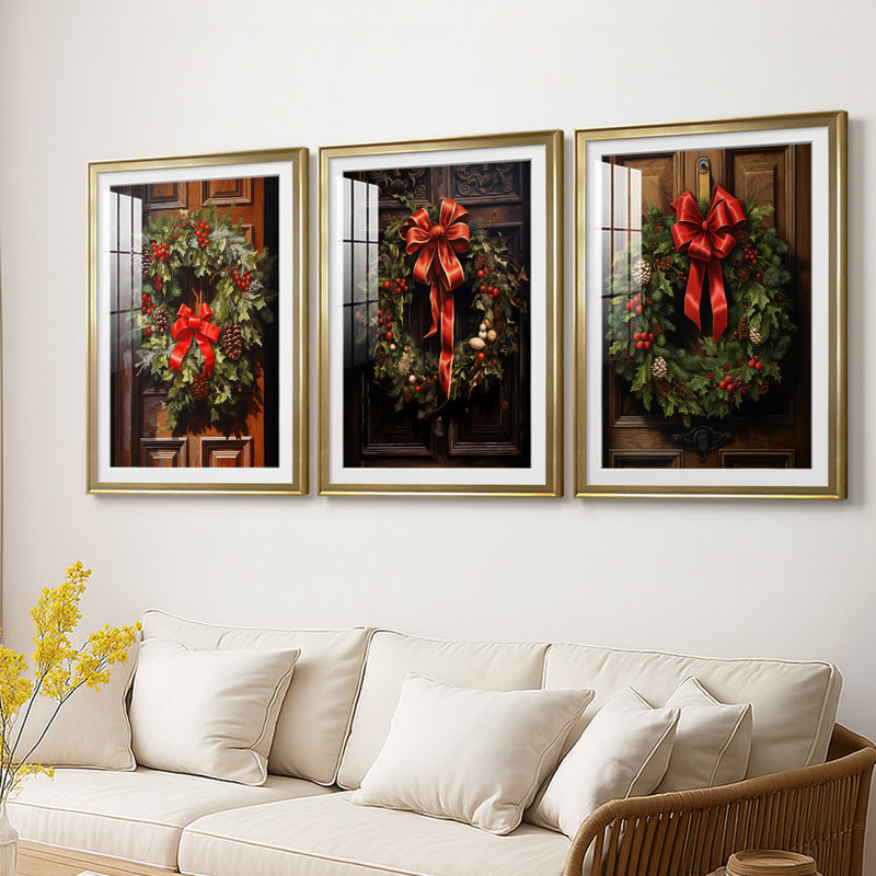 Christmas Holiday Art DCLxxi - impression encadrée sur mesure de qualité supérieure - 3 pièces, H 15 po x l 19 po, Doré