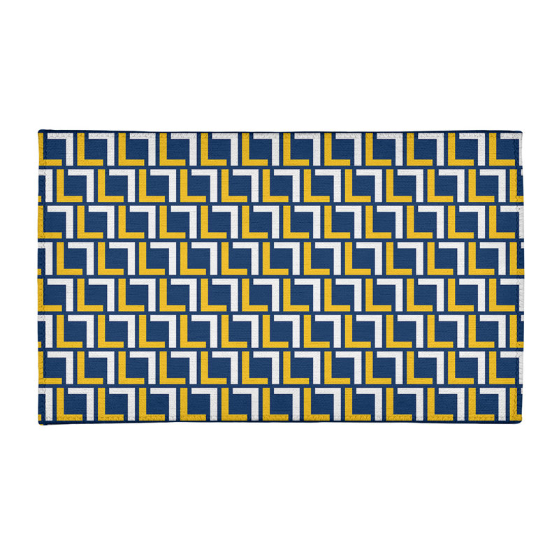 Tapis géométrique bleu / jaune / ivoire, Rectangle 3 pi x 5 pi