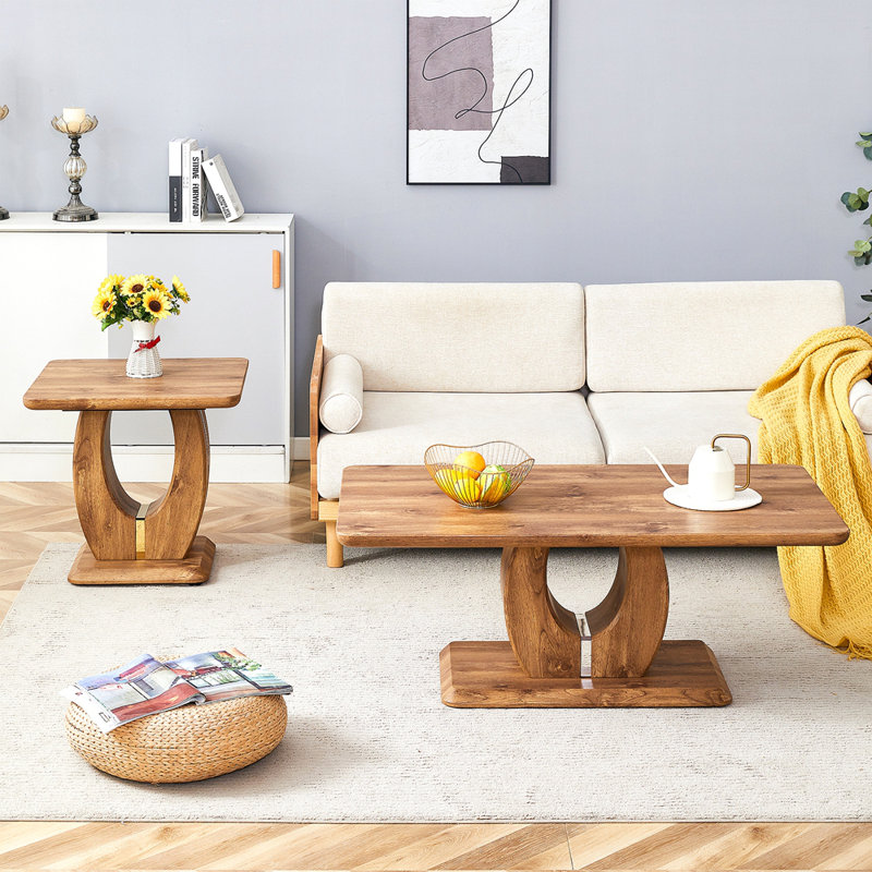 Modern Minimalist Wood-Tone MDF Coffee Table Set (Square + Rectangular)Wood Colour,MDF Coffee Table,Wood-Coloured Textured Decal,Side Table.