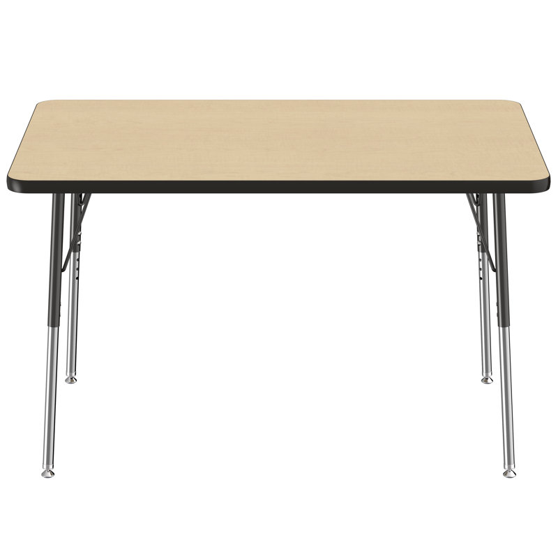 Table d'activité rectangulaire à hauteur réglable en forme de T, 24 po x 48 po, Érable / noir, Roulement pivotant standard