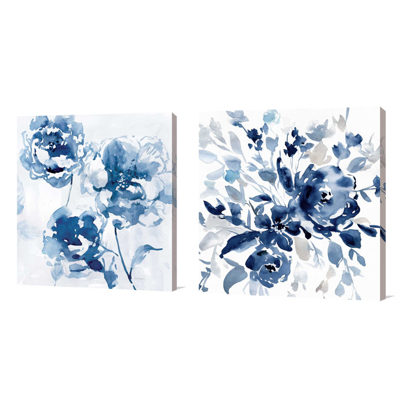 «Indigo Garden I», ensemble de 2 reproductions d'aquarelles, H 36 po x l 72 po x P 1,5 po, Toile tendue