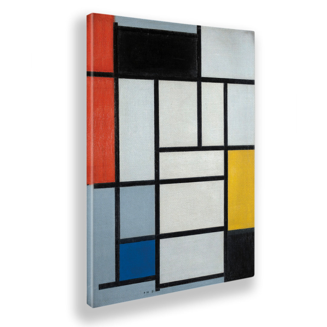 Wandbild Komposition Nr. 6 mit Großem Rot Gelb und Grau von Piet Mondrian