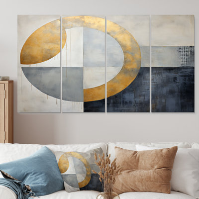 «La naissance du soleil doré», art mural sur toile 4 pièces