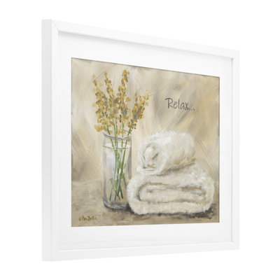 «Relax Bath Towel & Botanicals», reproduction sous verre encadrée, design par Pam Britton