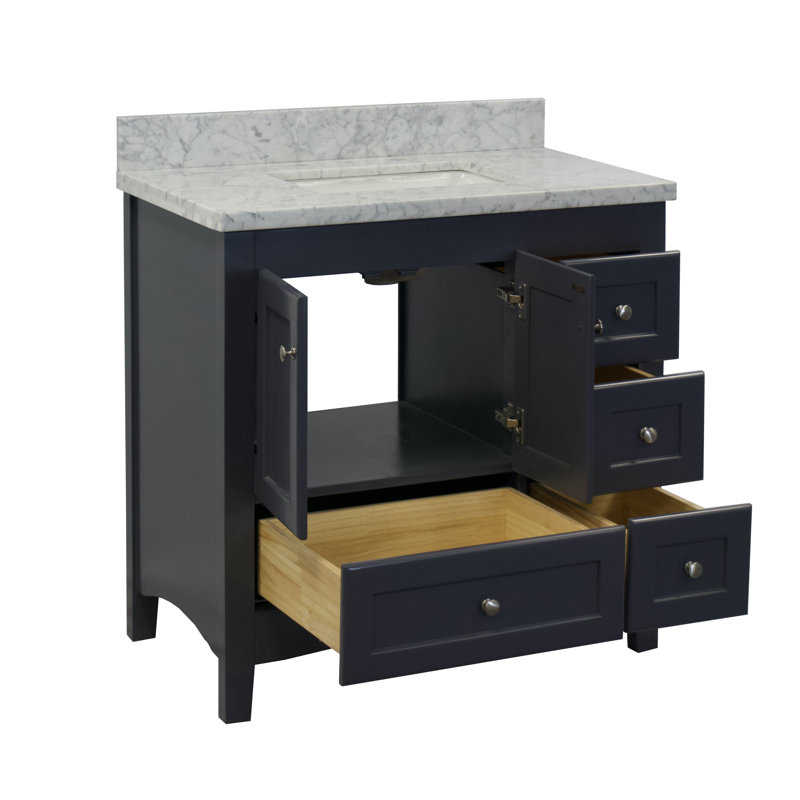 Edber 36'' Single Bathroom Vanity with Top, Marine Gray, Carrara Marble