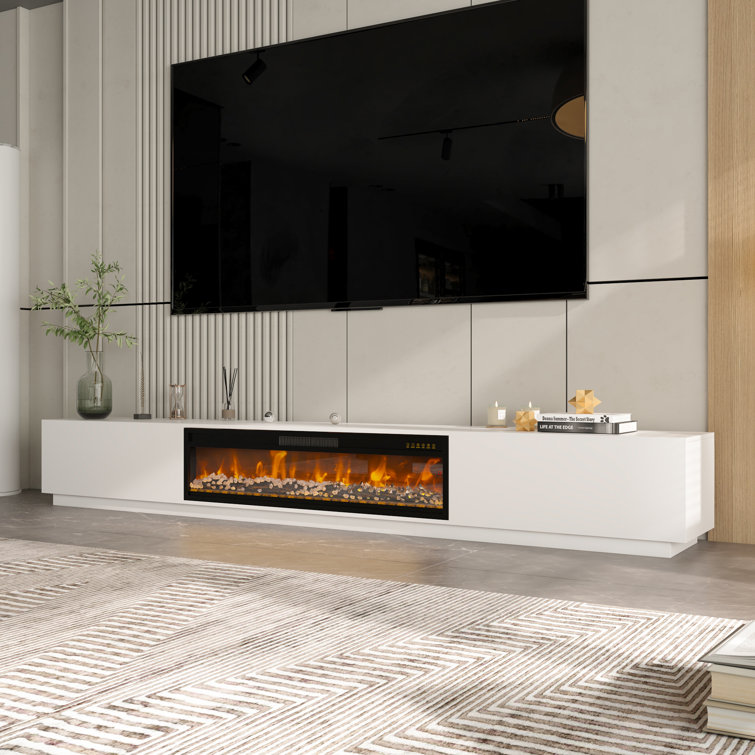 109'' W 2-Drawer TV Stand Media Console With Electric Fireplace Heater