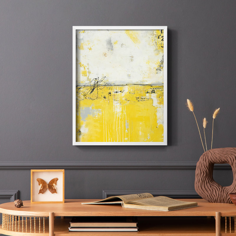 Reproduction encadrée jaune lié - bois massif, Blanc, H 20 po x l 16 po