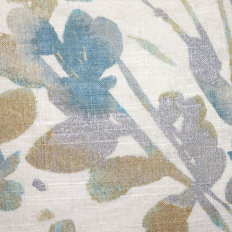 Leaf Graphite Floral Linen Throw Pillow, Blue