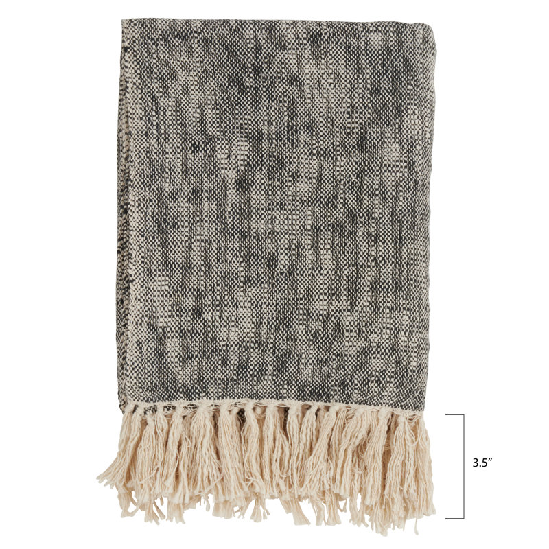 50" x 60" Gray Cotton Throw Blanket with Fringe