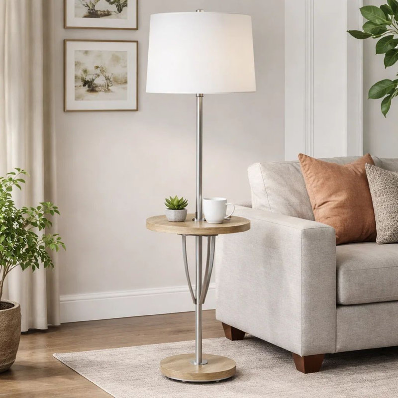 61'' Brown Tray Table Floor Lamp with USB