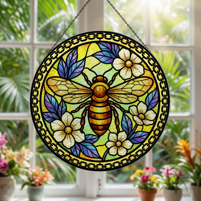 Vitrail de fenêtre en verre coloré H 7,8 po, H 7,8 po x l 7,8 po