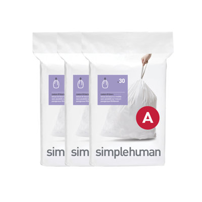 simplehuman Code A 90 Count Genuine Custom Fit Liners, Drawstring Trash Bags in Dispenser Packs, 4.5 Liter / 1.2 Gallon, White