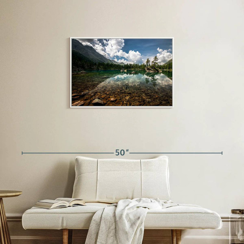 Paysage de lac tranquille, Cadre flottant blanc, 31 po x 21 po