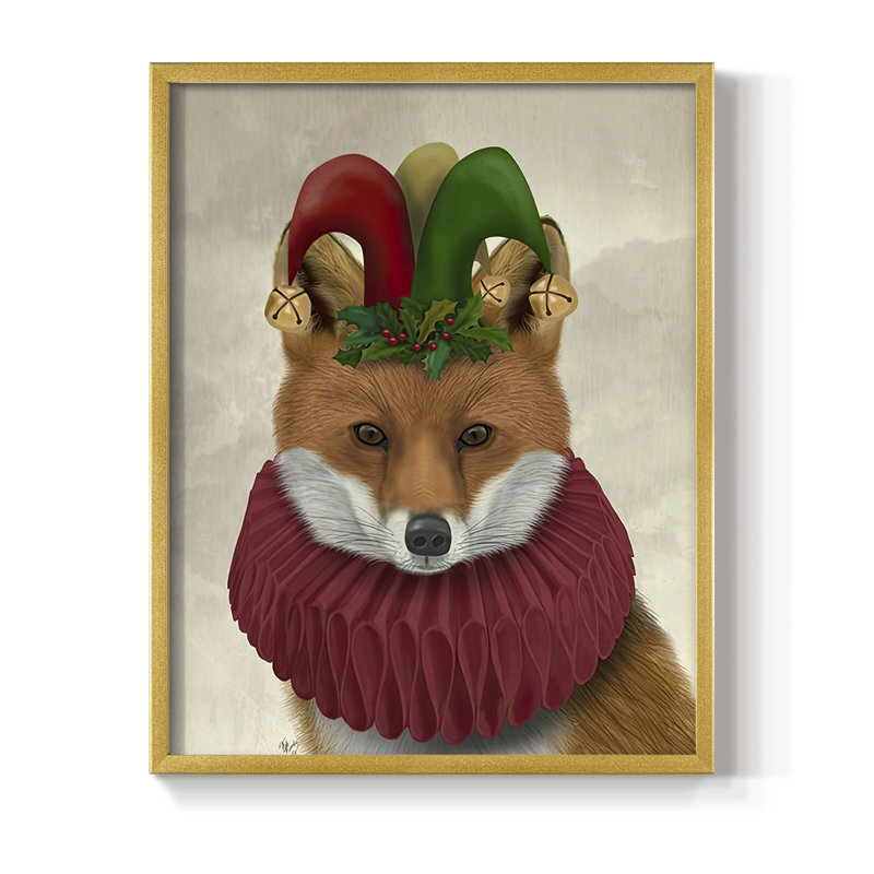 «Christmas Foxy Christmas Fool», reproduction encadrée - bois massif