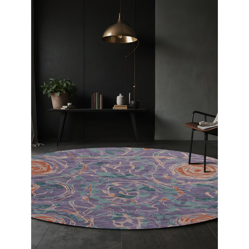 Tapis mauve soyeux et moelleux, Rond 3 pi