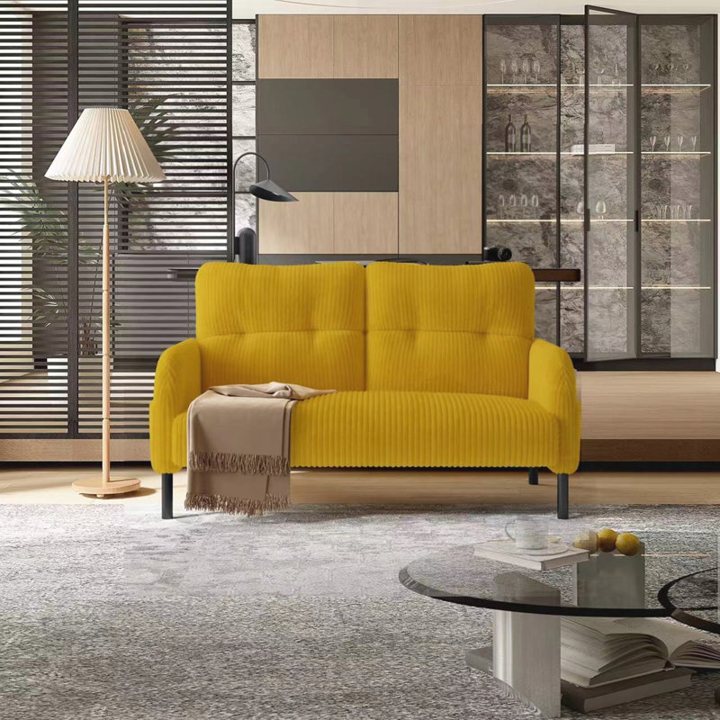 Canapé en velours côtelé avec poche latérale, Jaune