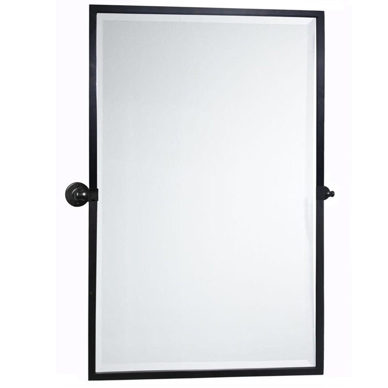 Miroir de salle de bain / meuble-lavabo biseauté moderne et contemporain Blakley, Noir mat, 36 po x 24 po