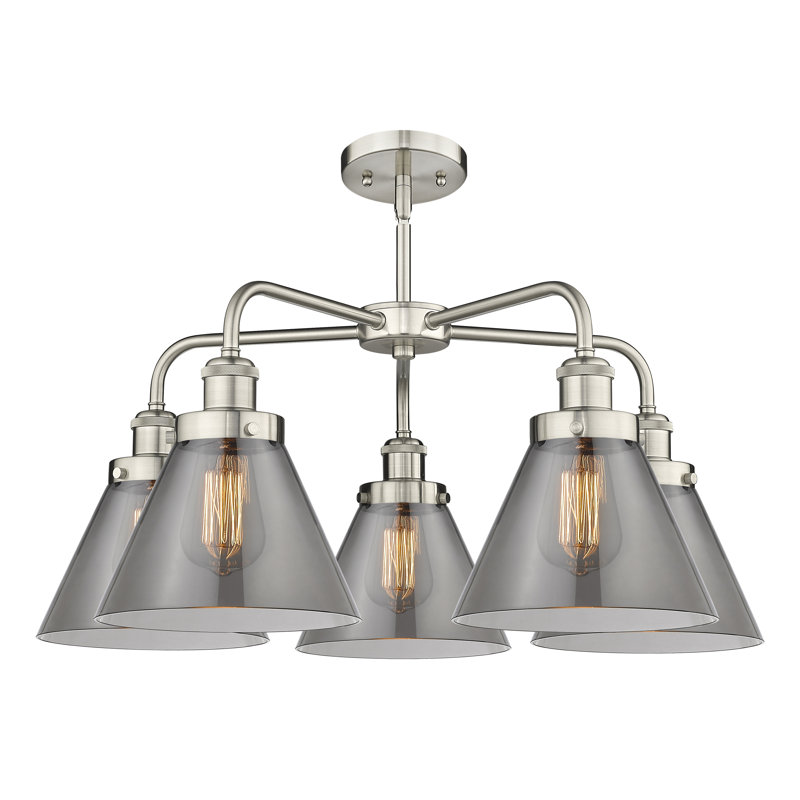 Lustre suspendu 5 lumières Cone, Plaqué couleur fumée, Nickel satiné