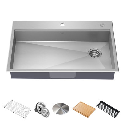 Kore™ ADA Workstation 16 Gauge Stainless Steel Single Bowl Kitchen Sink with Accessories
