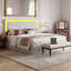 Velvet Ottoman Bed With LED Headboard, Glam Upholstered Storage Frame With Crystal Tufting, Black & Beige-510076273-509580885