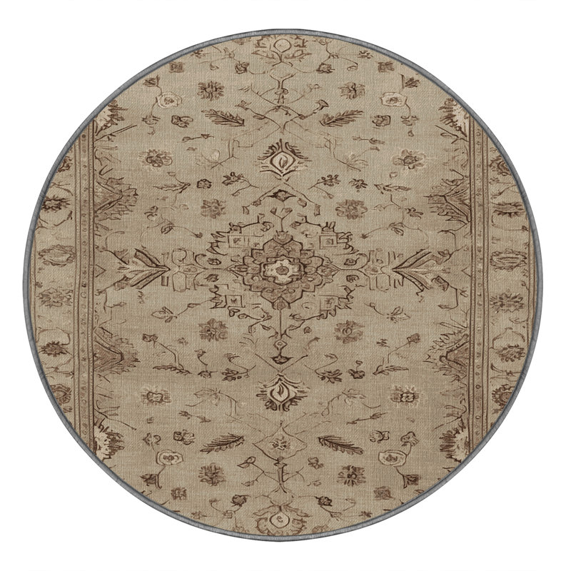 Tapis gris Afyon lavable à la machine, Rond 3 pi