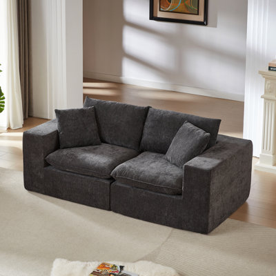 Nuage de chenille moderne gris foncé à 2 places, tissu doux, librement combinable, rembourrage en éponge haute densité, forme, convient aux appartements, bureaux idéaux de 39,77 po de largeur,