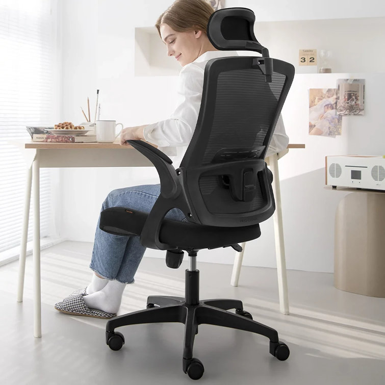 NEO CHAIR Ergonomic Office Chair PU Leather Executive Chair Padded Flip Up  Armrest Computer Chair Adjustable Height High Back Lumbar Support Wheels  Swivel for Gaming Desk Chair (White) 