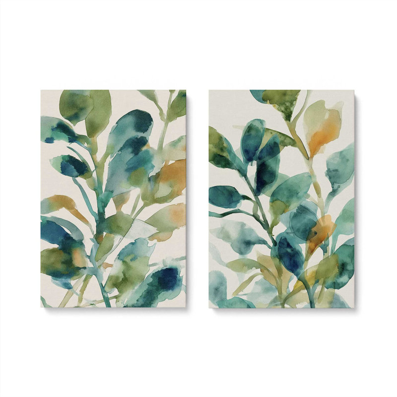 «Verdant Watercolor Bloom», ensemble de 2 impressions, 12 po x 8 po, Toile tendue
