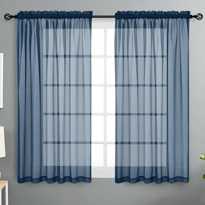 Rideaux transparents avec passe-tringle Dima, Bleu marine, l 52 po x L 45 po