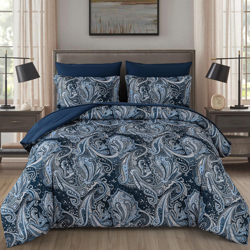 Ensemble de literie 7 pièces Boho Paisley, Marine cachemire, Édredon de très grande taille et 6 pièces suppl