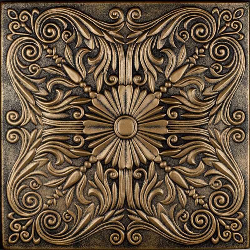 Spanish Silver 1.6 ft. x 1.6 ft. Polystyrene Glue-up Ceiling Tile, Antique Brass