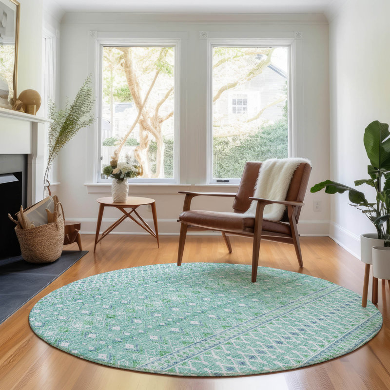Premium Machine Washable Prisco Aqua Rug, Round 8'