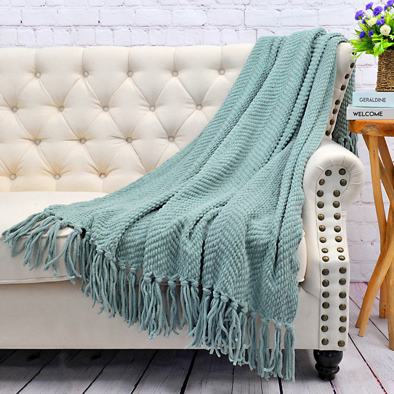 Jeté en tricot de tweed, Bleu argenté, 50 po x 60 po