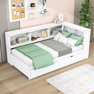 Chrystin Twin Size Daybed with Storage Drawers, Charging Station, and Shelves