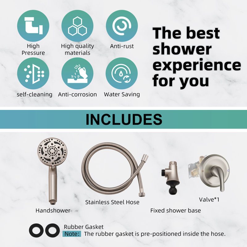 Pomme de douche amovible à 7 jets avec valve brute, Nickel brossé