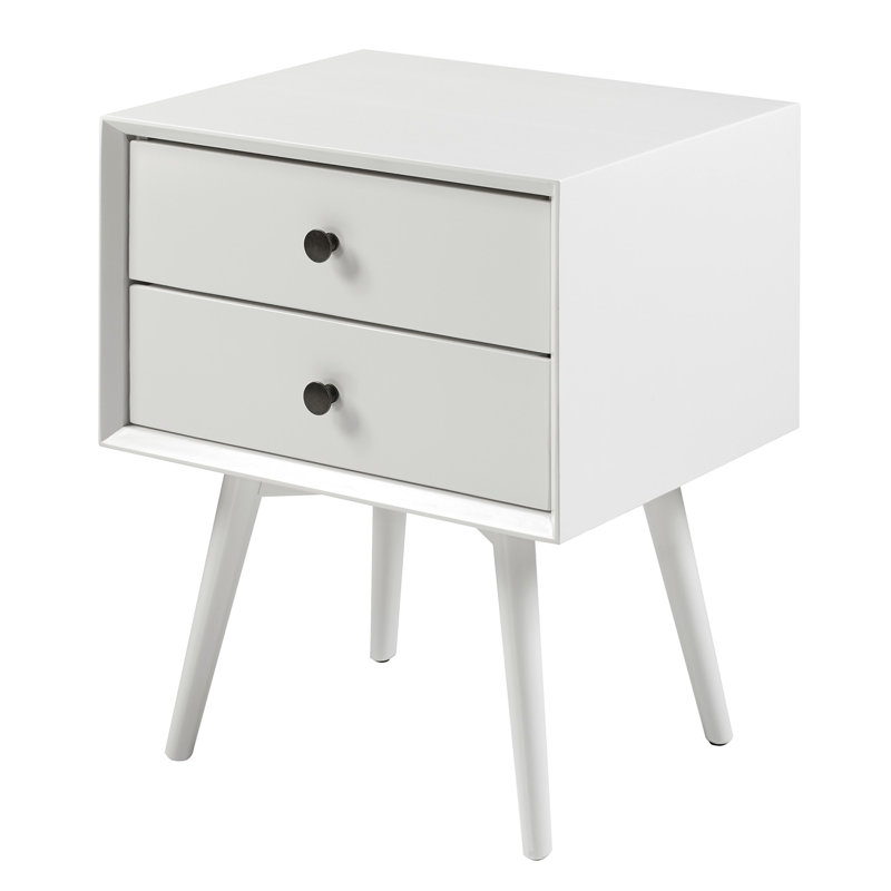 Solid Wood Bedside Table, White