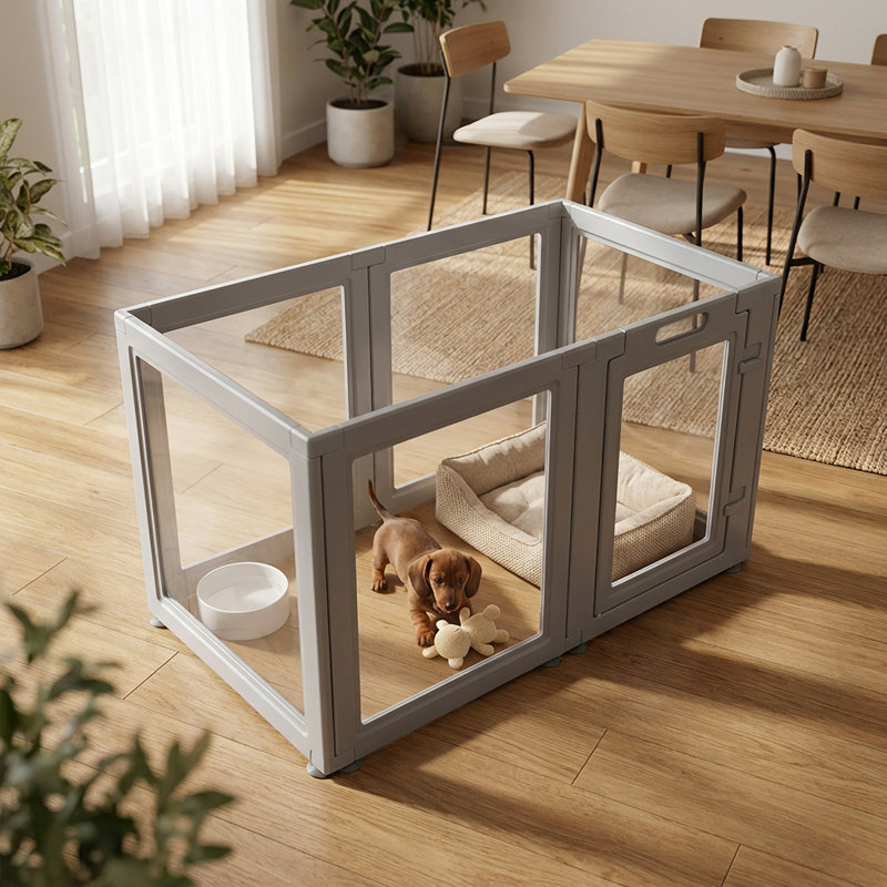 Enclos d'exercice en plastique à 6 panneaux avec porte, Ash Gray, 24" H